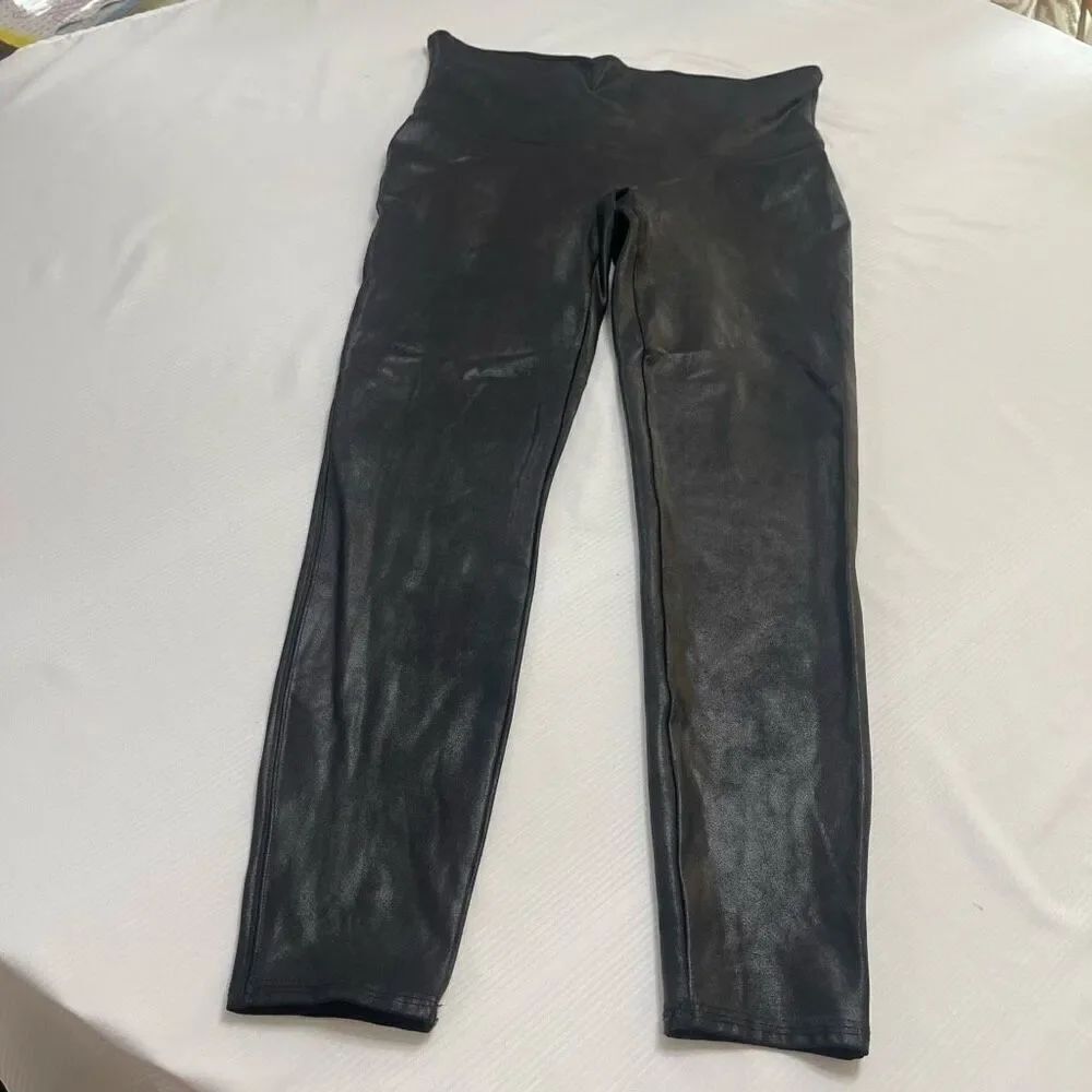 Spanx Shiny Faux Leather Leggings Black Plus Size 1X